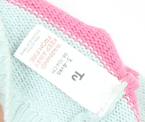 Tu Girls Multicoloured Striped Embroidered Cardigan 3-4 Years Cotton Knit