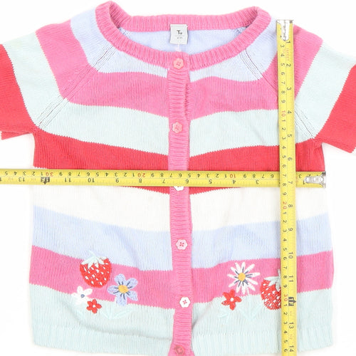 Tu Girls Multicoloured Striped Embroidered Cardigan 3-4 Years Cotton Knit