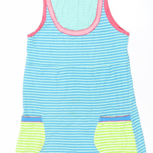 ICHI Women Blue Striped Cotton Sleeveless Tank Top M