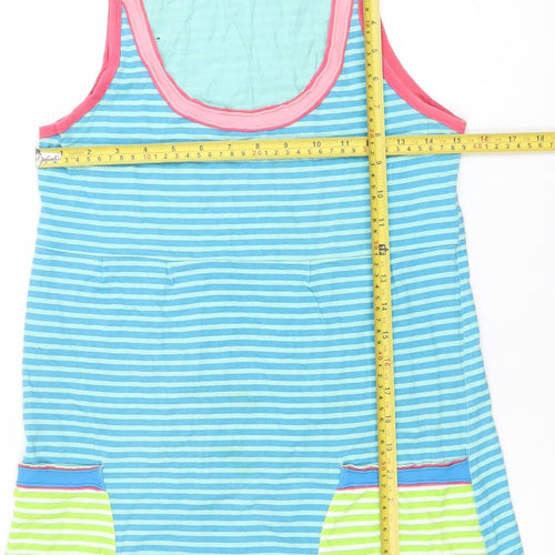 ICHI Women Blue Striped Cotton Sleeveless Tank Top M