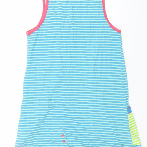 ICHI Women Blue Striped Cotton Sleeveless Tank Top M