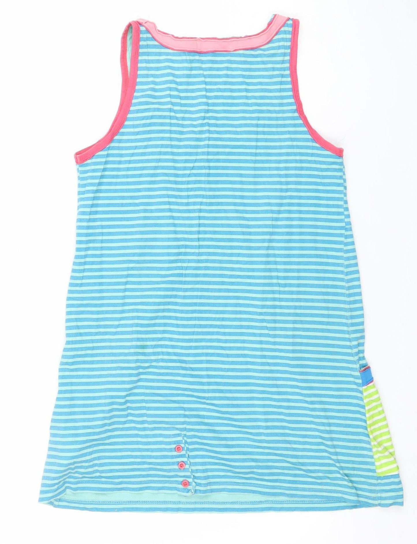 ICHI Women Blue Striped Cotton Sleeveless Tank Top M