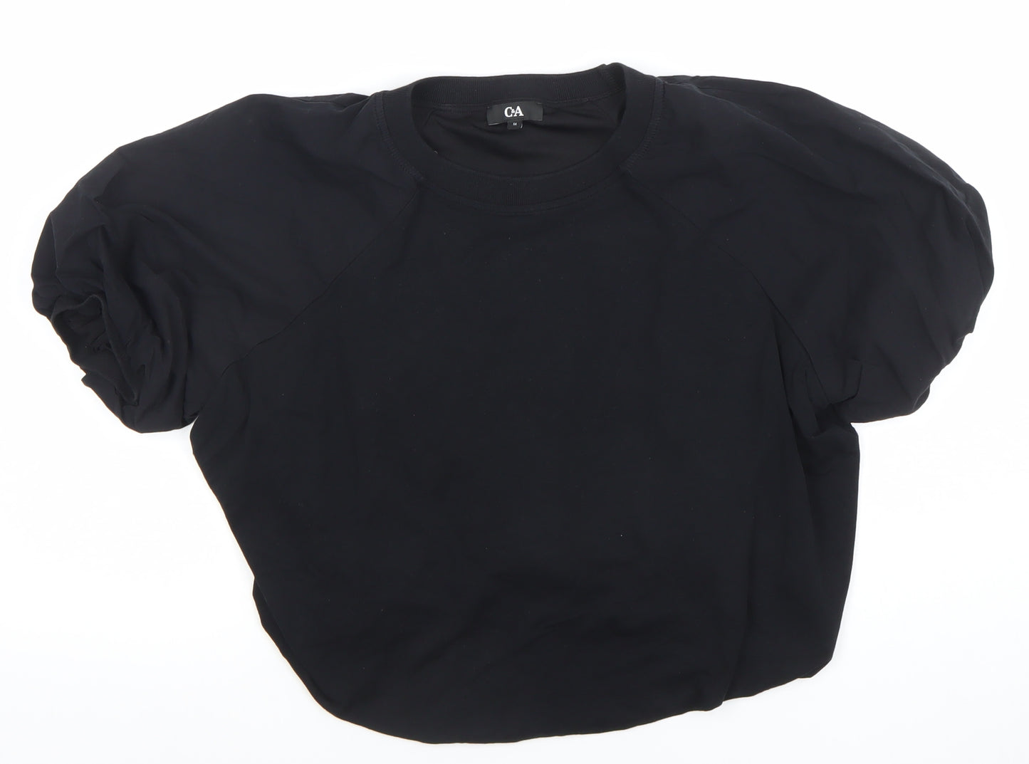 C&A Womens Black Puff Sleeve Crew Neck T-Shirt Size M