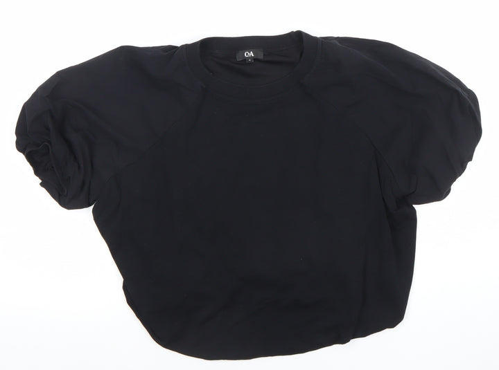 C&A Womens Black Puff Sleeve Crew Neck T-Shirt Size M