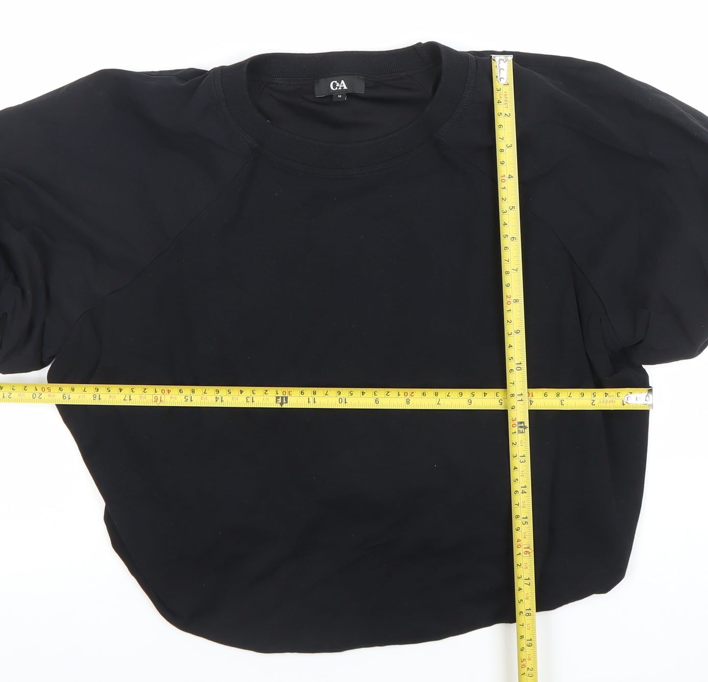 C&A Womens Black Puff Sleeve Crew Neck T-Shirt Size M