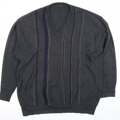 Peter Rath Men’s Grey Striped V-Neck Wool Blend Jumper XL