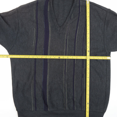 Peter Rath Men’s Grey Striped V-Neck Wool Blend Jumper XL