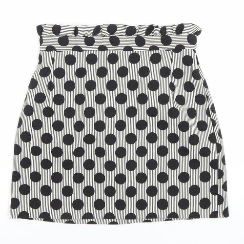 Topshop Womens Black Polka Dot Short Stretch Pencil Skirt Size 8