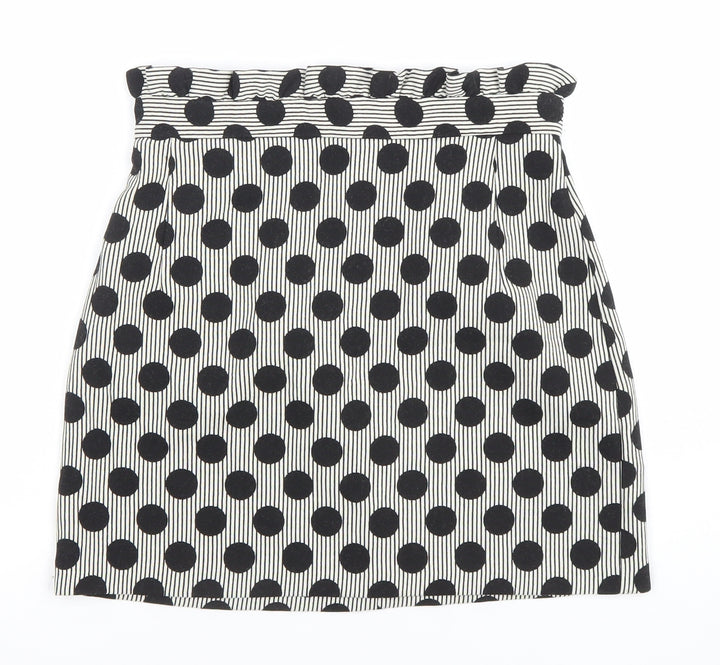 Topshop Womens Black Polka Dot Short Stretch Pencil Skirt Size 8