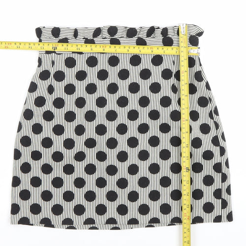 Topshop Womens Black Polka Dot Short Stretch Pencil Skirt Size 8