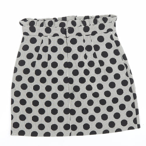 Topshop Womens Black Polka Dot Short Stretch Pencil Skirt Size 8