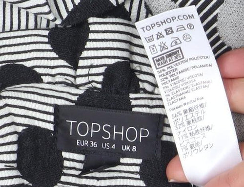 Topshop Womens Black Polka Dot Short Stretch Pencil Skirt Size 8
