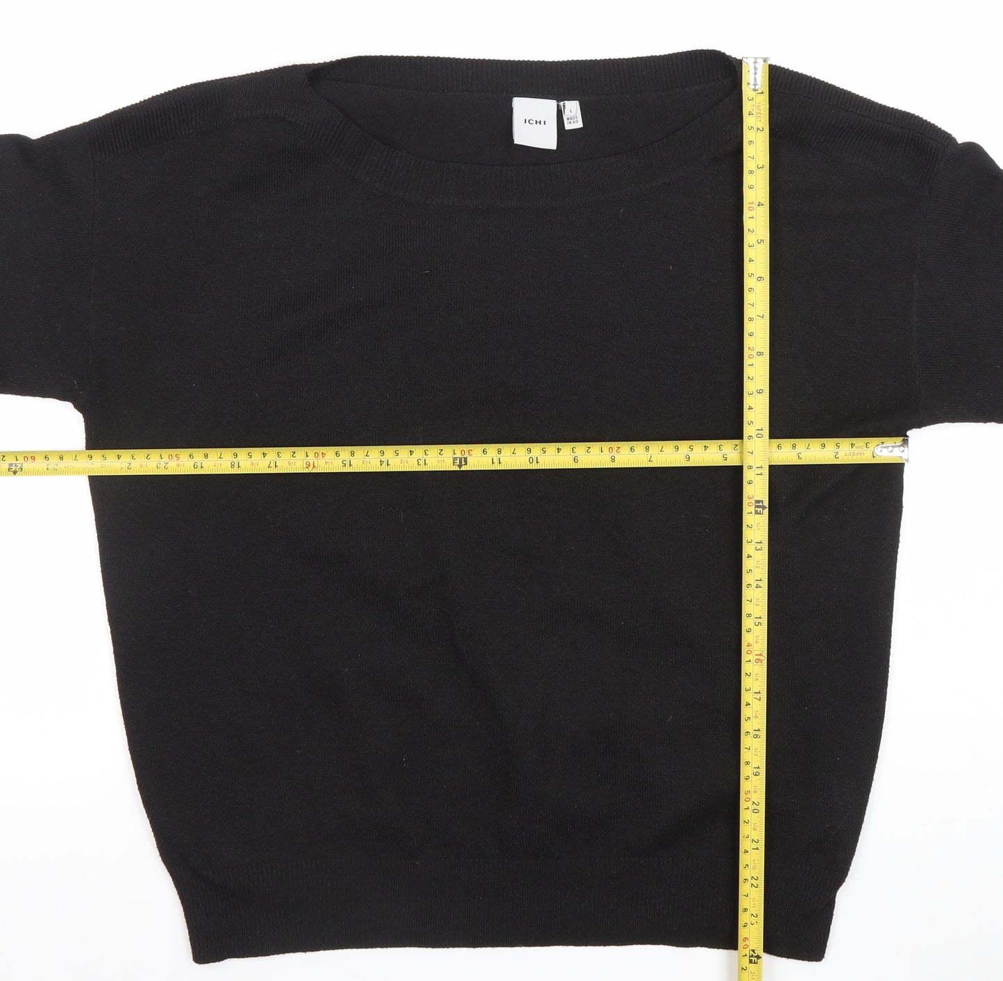 ICHI Womens Black L Crew Neck Knit Pullover Jumper
