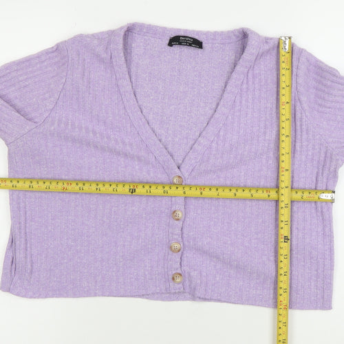 Bershka Women’s Purple Ribbed V-Neck Button Cardigan Size 12