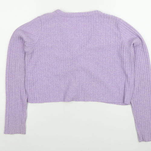 Bershka Women’s Purple Ribbed V-Neck Button Cardigan Size 12