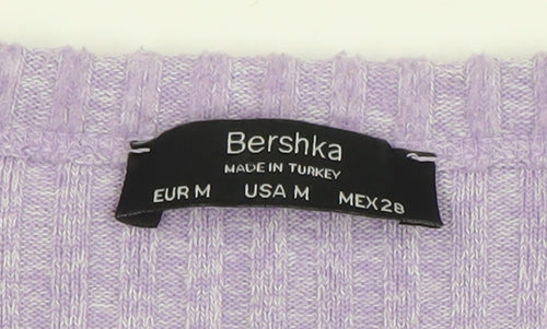 Bershka Women’s Purple Ribbed V-Neck Button Cardigan Size 12