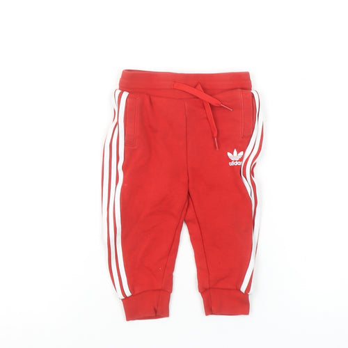 Adidas Unisex Baby Red Jogger Trousers 12-18 Months Cotton Blend