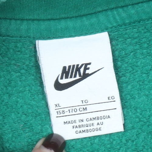 Nike Boys Green Pullover Hoodie XL 158-170cm Cotton Blend Kangaroo Pocket