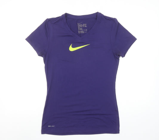 Nike Women's Purple Dri-FIT Slim Fit V-Neck Active T-Shirt Size S