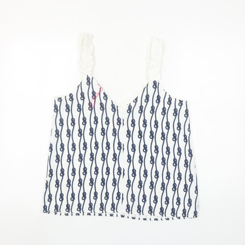 Savida Women's White Blue Camisole Top Size S Polyester Nautical Print