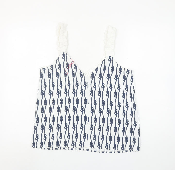 Savida Women's White Blue Camisole Top Size S Polyester Nautical Print