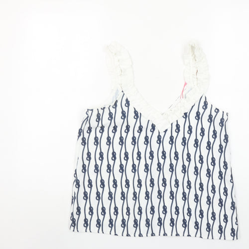 Savida Women's White Blue Camisole Top Size S Polyester Nautical Print