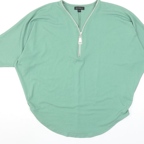 Blue Vanilla Women’s Green Zip V-Neck Relaxed Fit T-Shirt S
