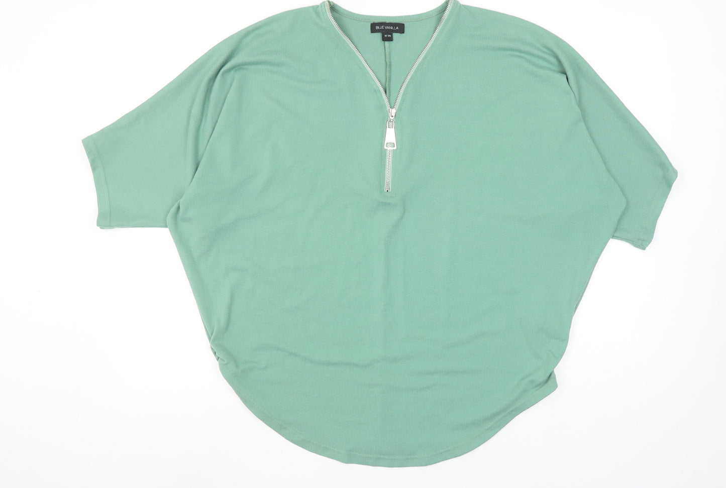 Blue Vanilla Women’s Green Zip V-Neck Relaxed Fit T-Shirt S