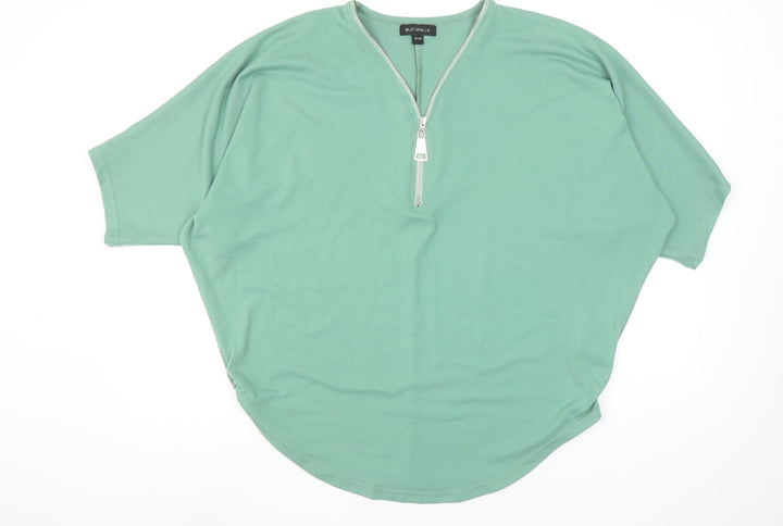 Blue Vanilla Women’s Green Zip V-Neck Relaxed Fit T-Shirt S