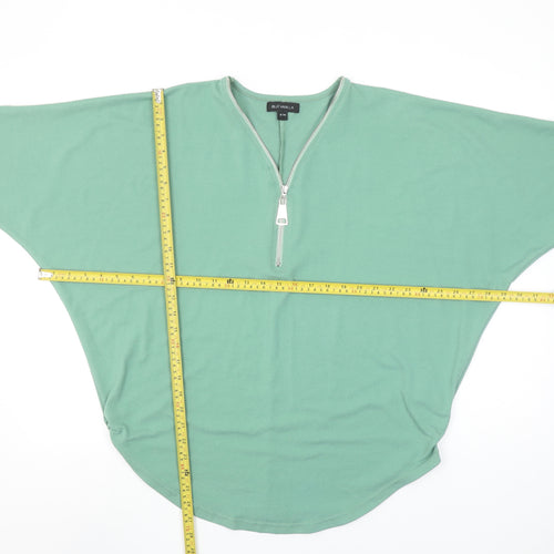 Blue Vanilla Women’s Green Zip V-Neck Relaxed Fit T-Shirt S