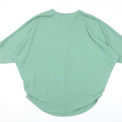Blue Vanilla Women’s Green Zip V-Neck Relaxed Fit T-Shirt S
