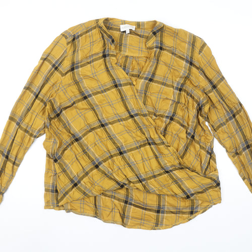Apricot Women’s Yellow Checked Wrap Blouse UK 10 Viscose Long Sleeve
