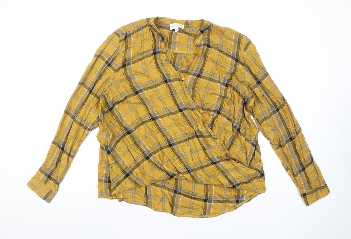 Apricot Women’s Yellow Checked Wrap Blouse UK 10 Viscose Long Sleeve