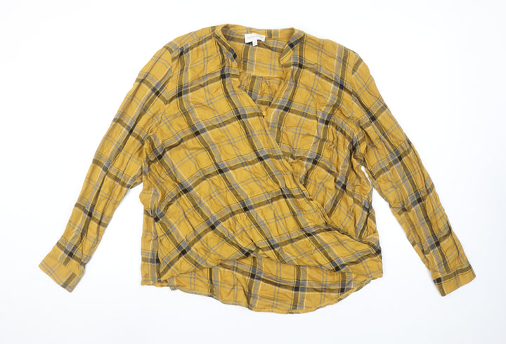 Apricot Women’s Yellow Checked Wrap Blouse UK 10 Viscose Long Sleeve