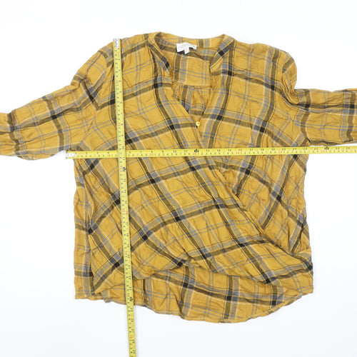 Apricot Women’s Yellow Checked Wrap Blouse UK 10 Viscose Long Sleeve