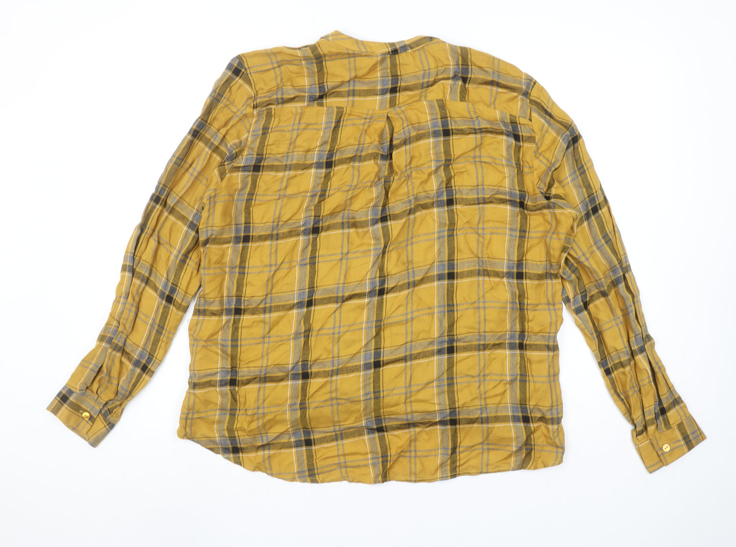 Apricot Women’s Yellow Checked Wrap Blouse UK 10 Viscose Long Sleeve