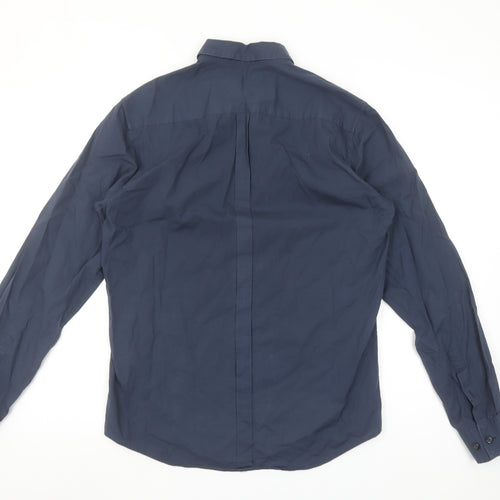 DKNY Men’s Navy Blue Small Long Sleeve Button-Up Cotton Shirt