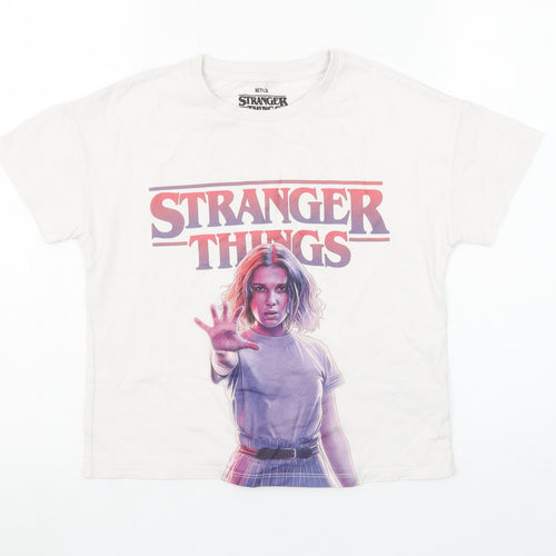 Marks and Spencer Girls White Stranger Things T-Shirt 9-10 Years Cotton