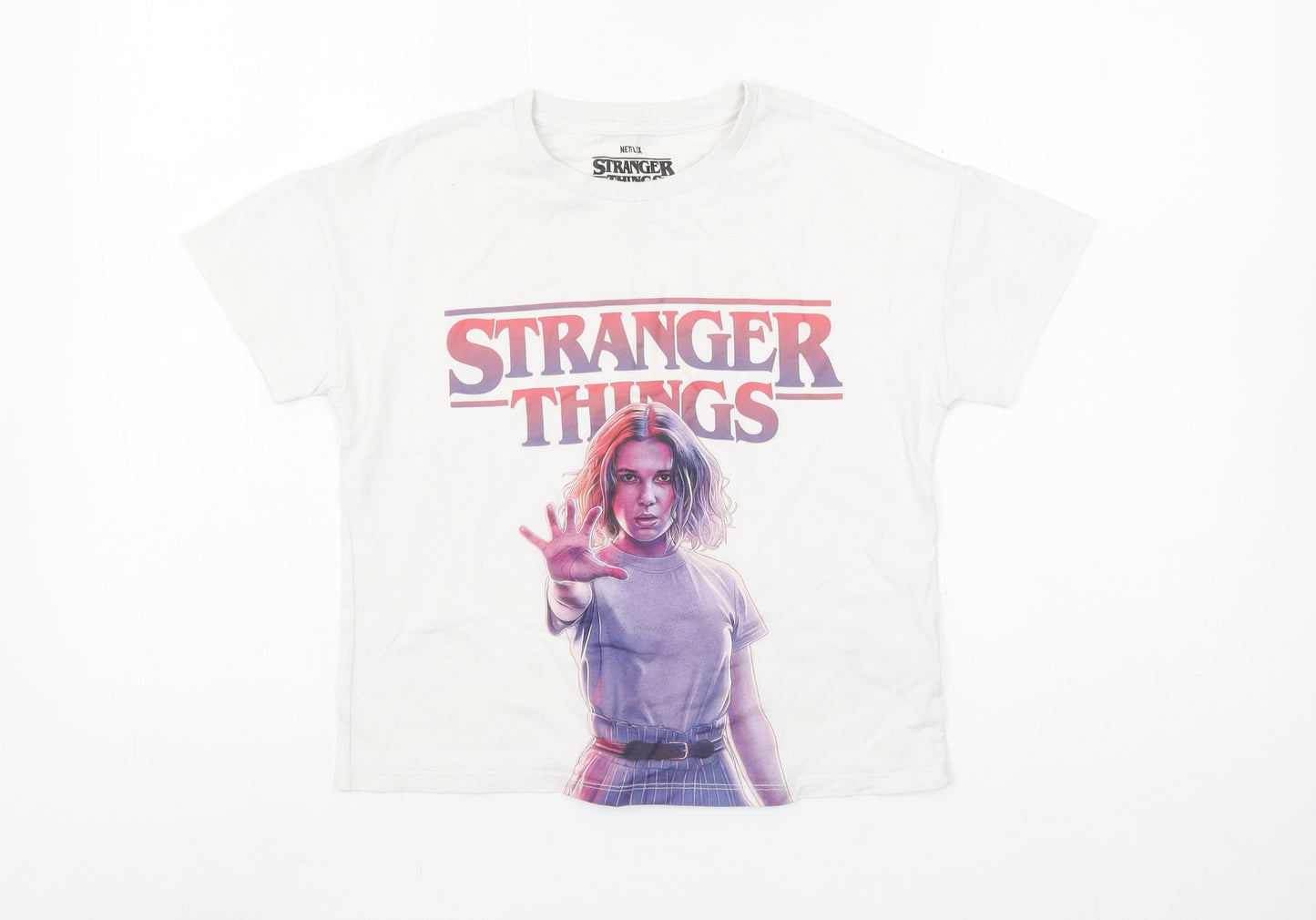 Marks and Spencer Girls White Stranger Things T-Shirt 9-10 Years Cotton