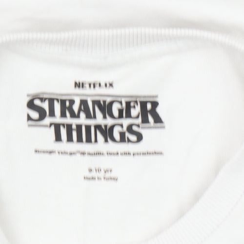 Marks and Spencer Girls White Stranger Things T-Shirt 9-10 Years Cotton
