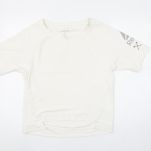 Reebok Womens Beige Short Sleeve Crew Neck Active T-Shirt Size S