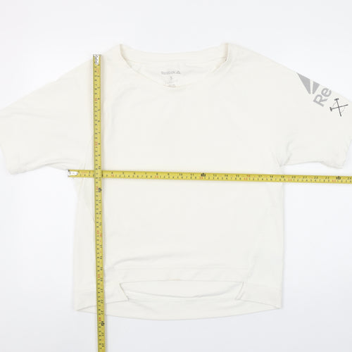 Reebok Womens Beige Short Sleeve Crew Neck Active T-Shirt Size S