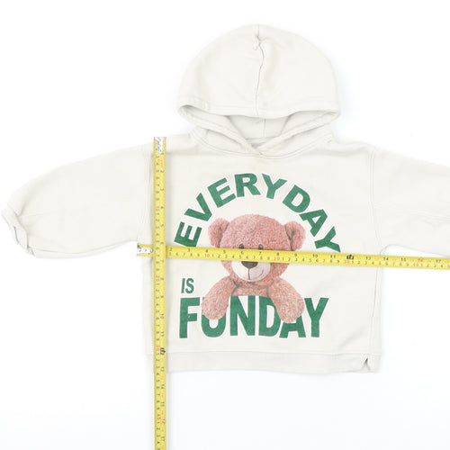 ZARA Girls Beige Teddy Bear Graphic Pullover Hoodie 2-3 Years