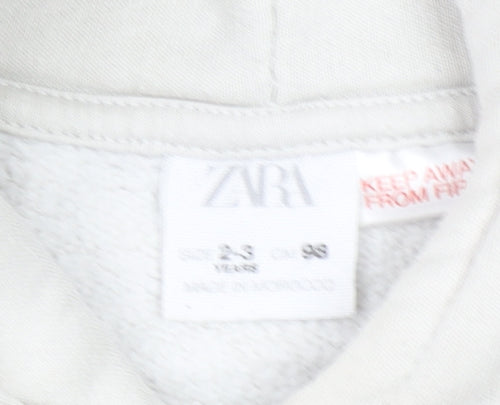 ZARA Girls Beige Teddy Bear Graphic Pullover Hoodie 2-3 Years