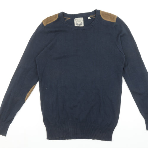 Brave Soul Men's Blue Cotton Crew Neck Pullover Jumper Size S