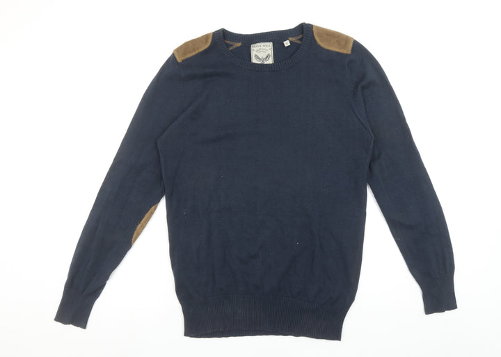 Brave Soul Men's Blue Cotton Crew Neck Pullover Jumper Size S