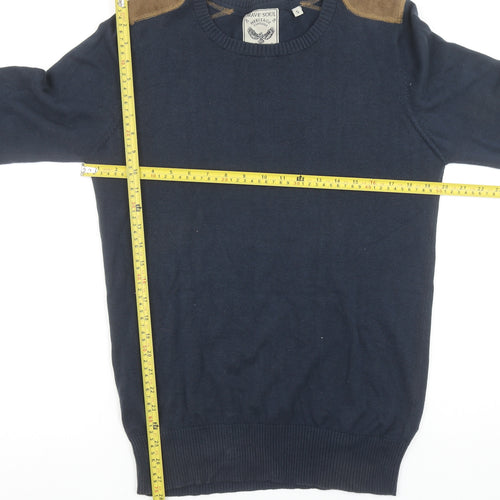 Brave Soul Men's Blue Cotton Crew Neck Pullover Jumper Size S