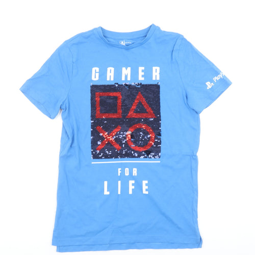 F&F Girls Blue PlayStation Sequin Gamer for Life T-Shirt 11-12 Years