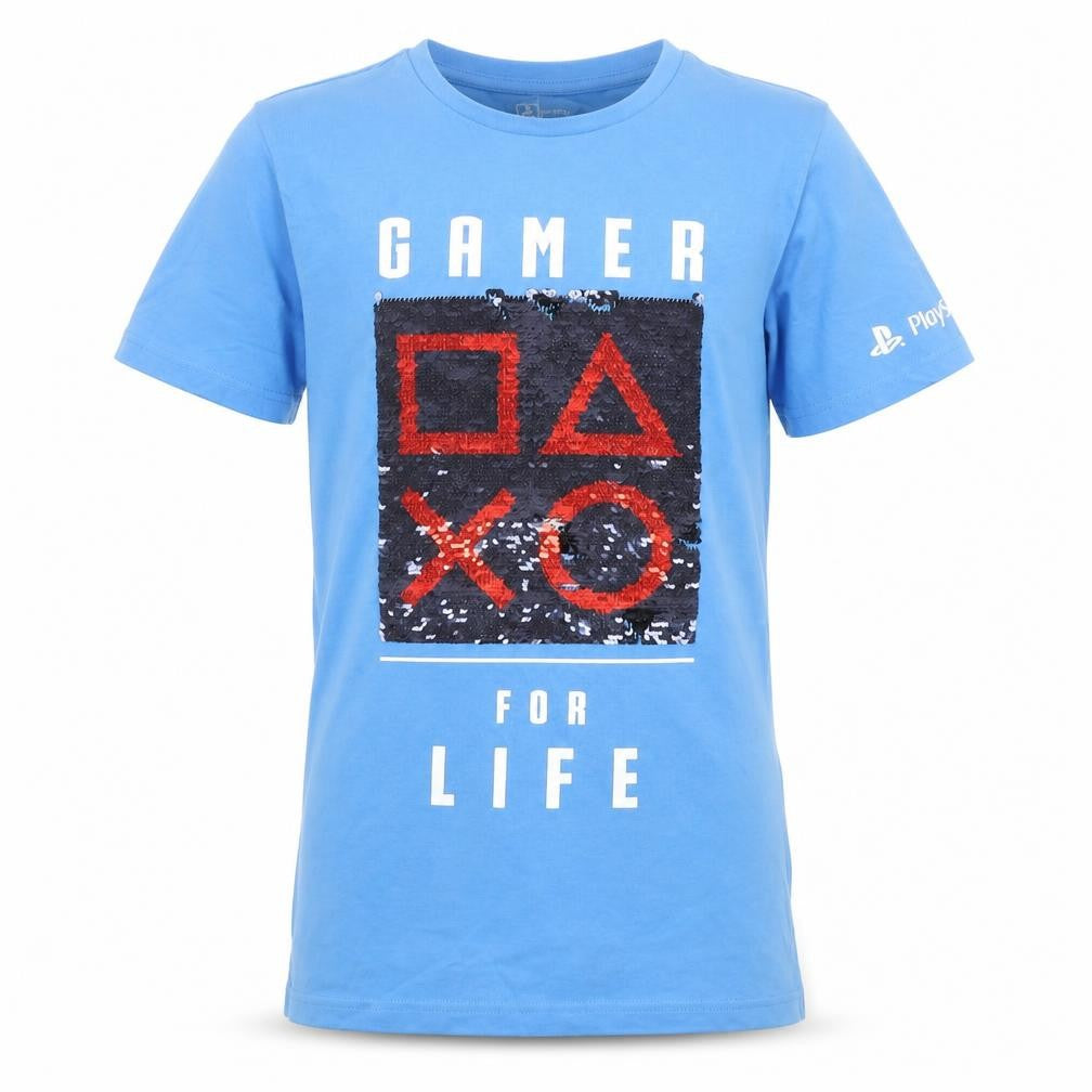 F&F Girls Blue PlayStation Sequin Gamer for Life T-Shirt 11-12 Years