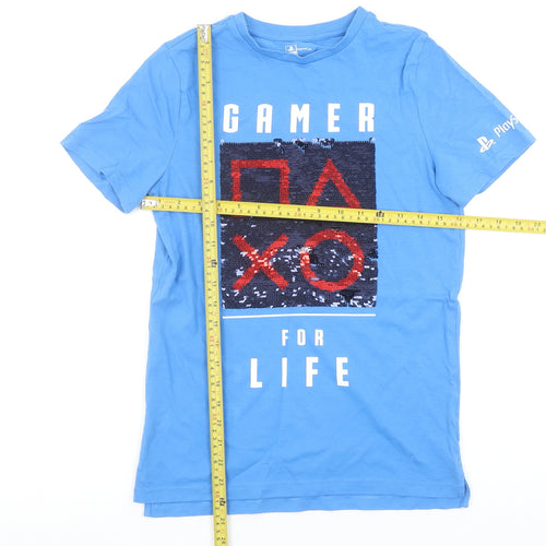 F&F Girls Blue PlayStation Sequin Gamer for Life T-Shirt 11-12 Years